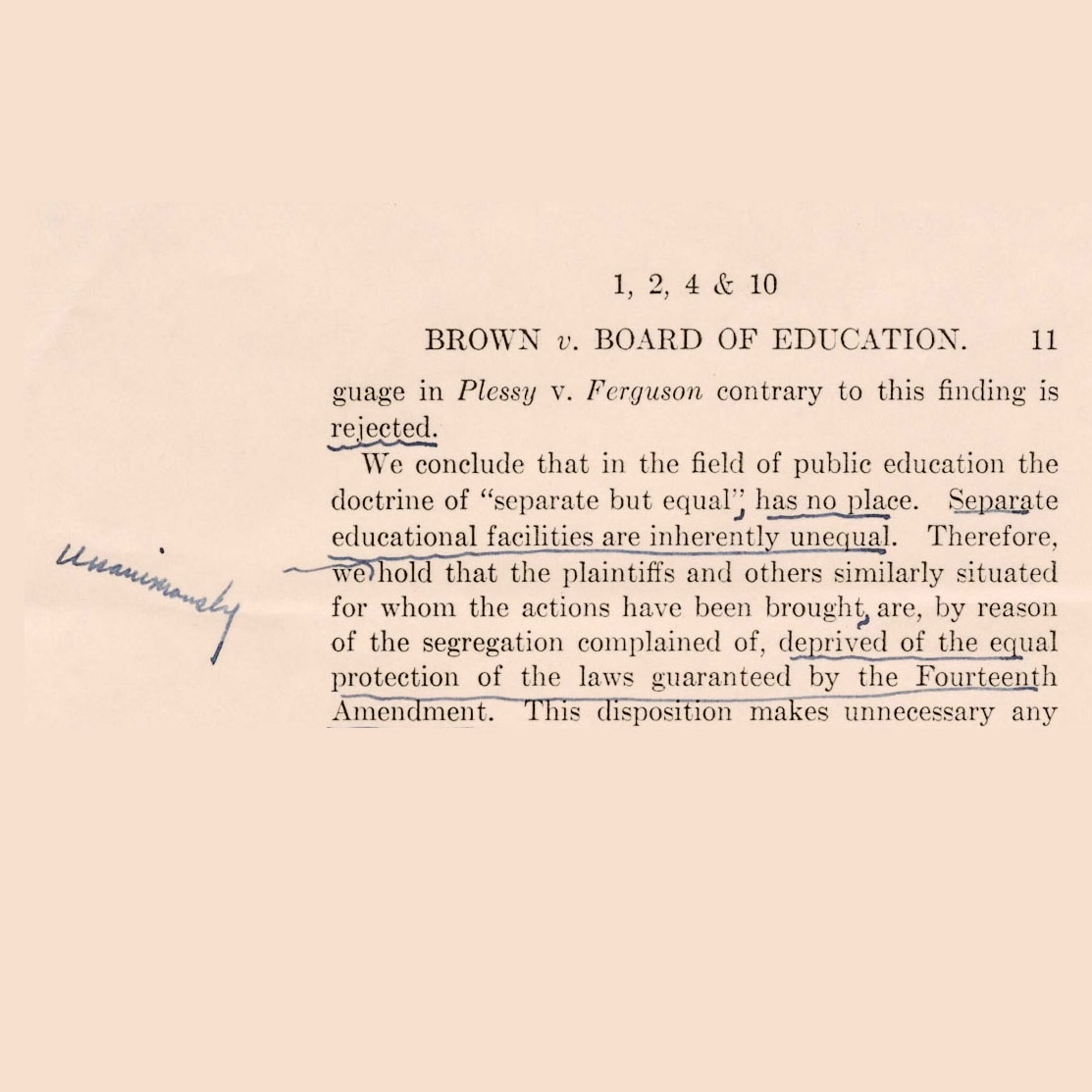 _Brown_ slip opinion. Credit: Papers of Earl Warren. Manuscript Division. Library of Congress.
